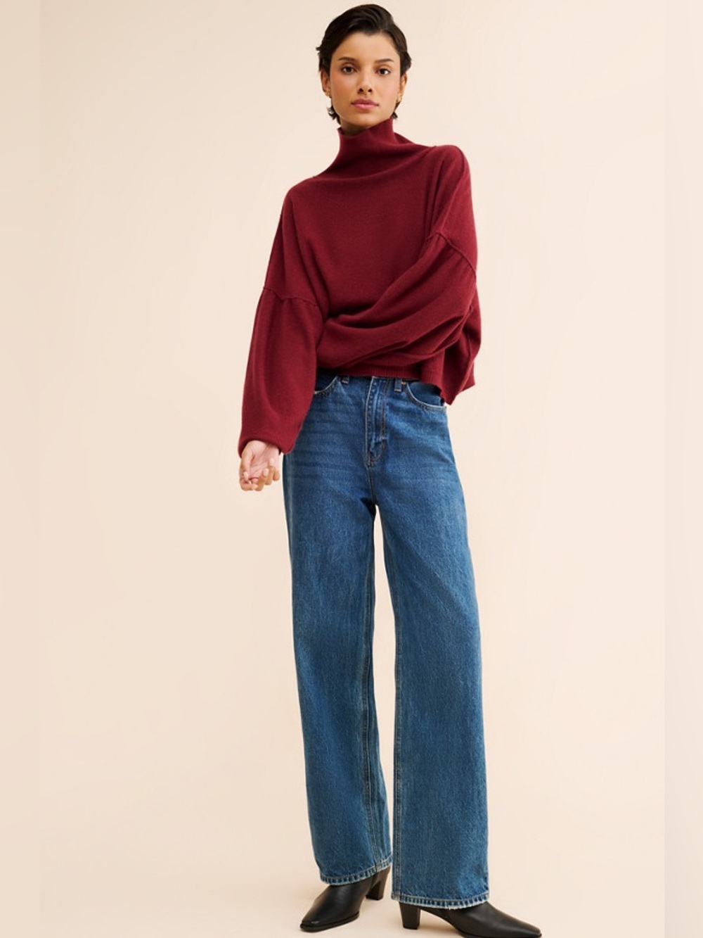 Small free people so low so high Relaxed cashmere Turtleneck Sweater Wine Red - Picture 14 of 17